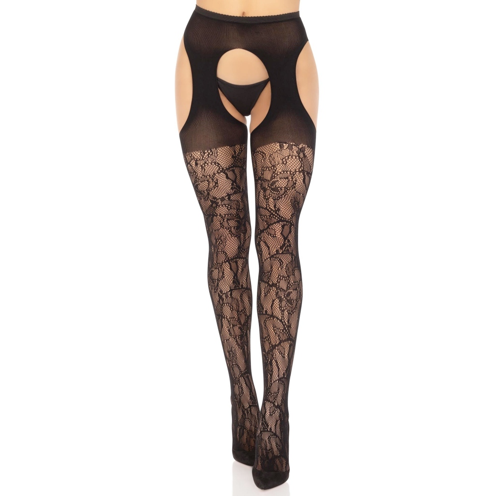 Leg Avenue - Eyelet Lace Suspender Collants - Noir